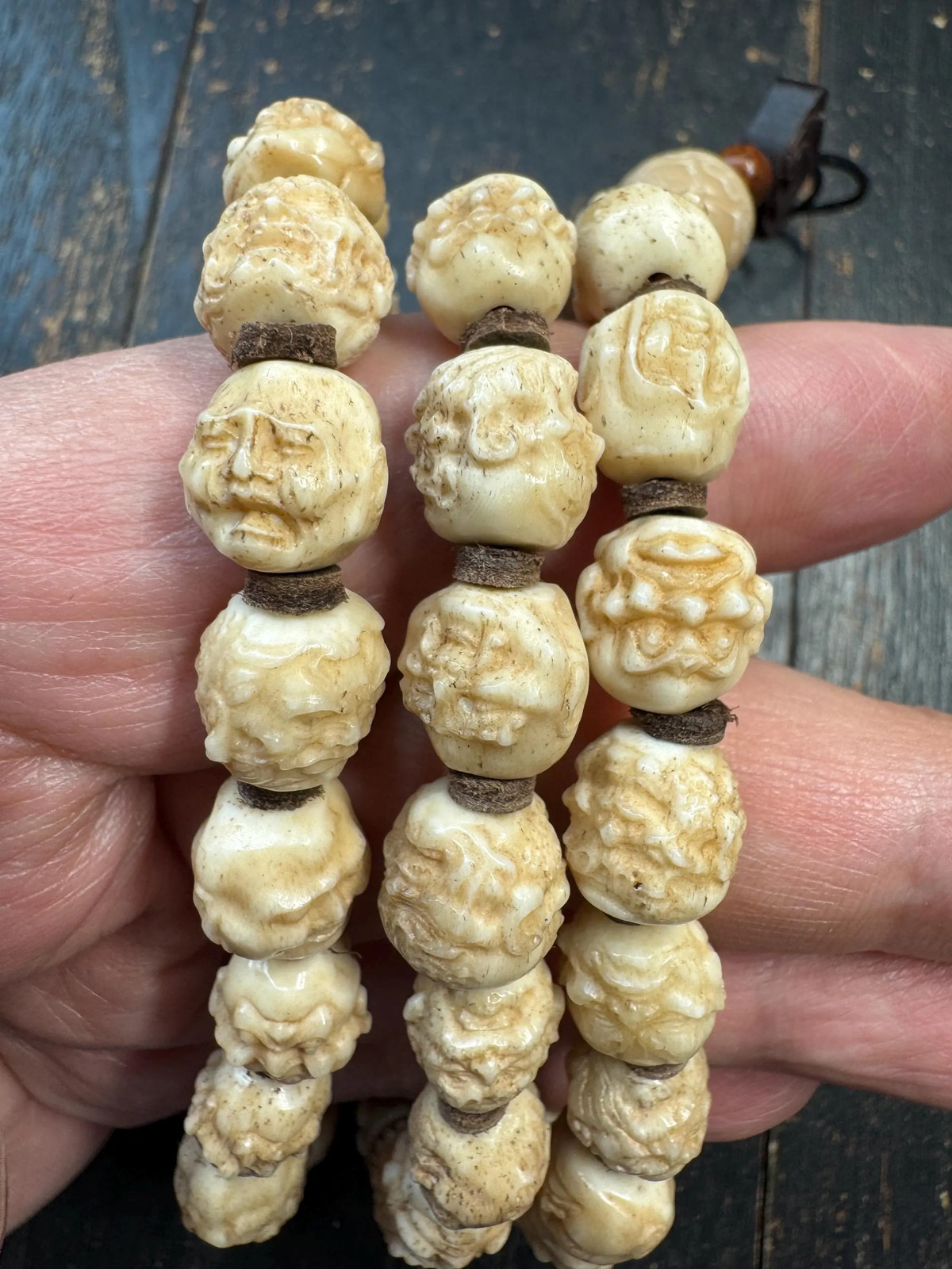 54 Bead Hand Carved Arhat Mala Necklace | Yak Bone Face Beads | 18 Arhat Inspir