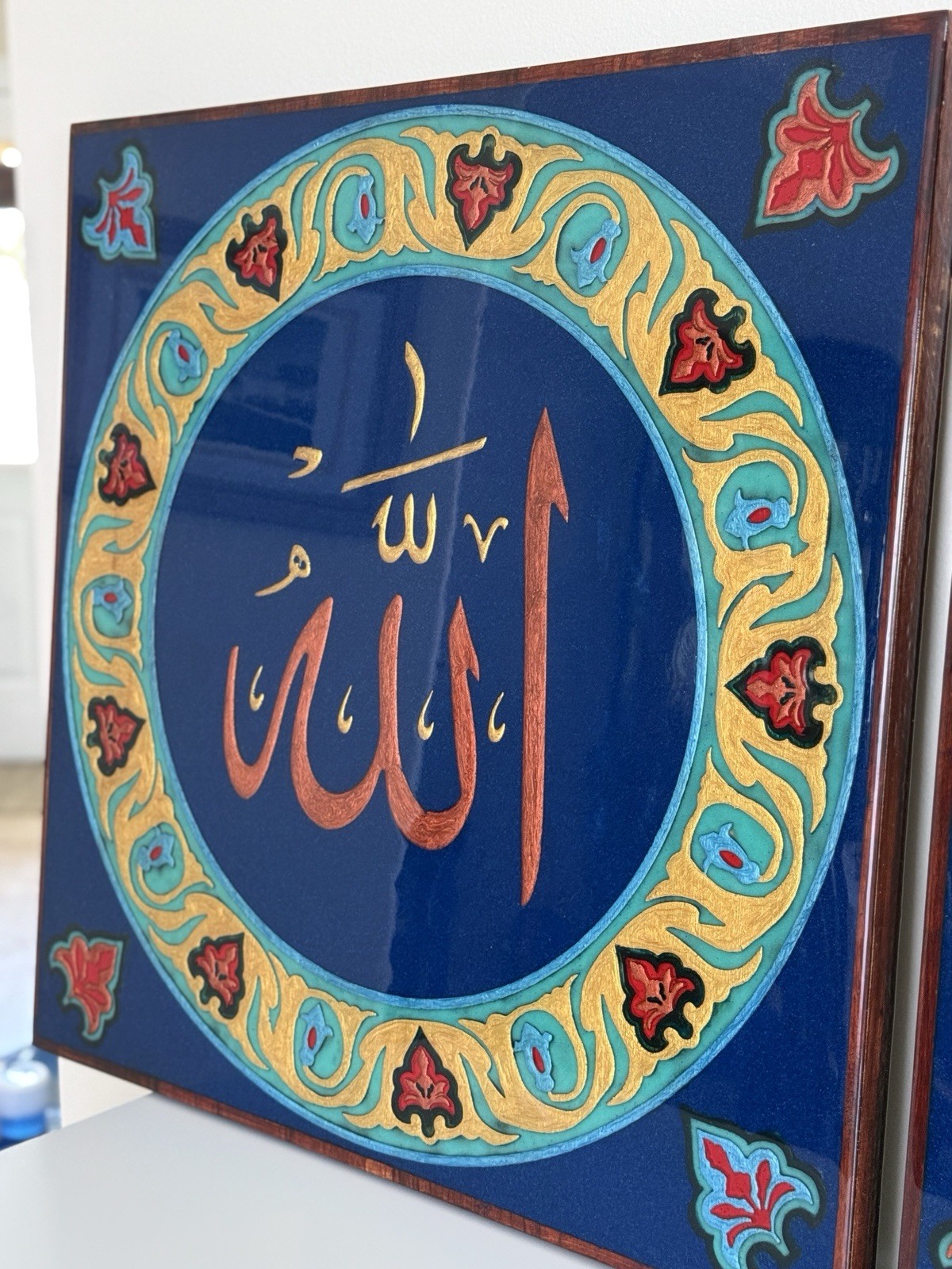 Islamic Wall Art Set | 2-Piece Teakwood Calligraphy Panels| Allah jalla jallaluh