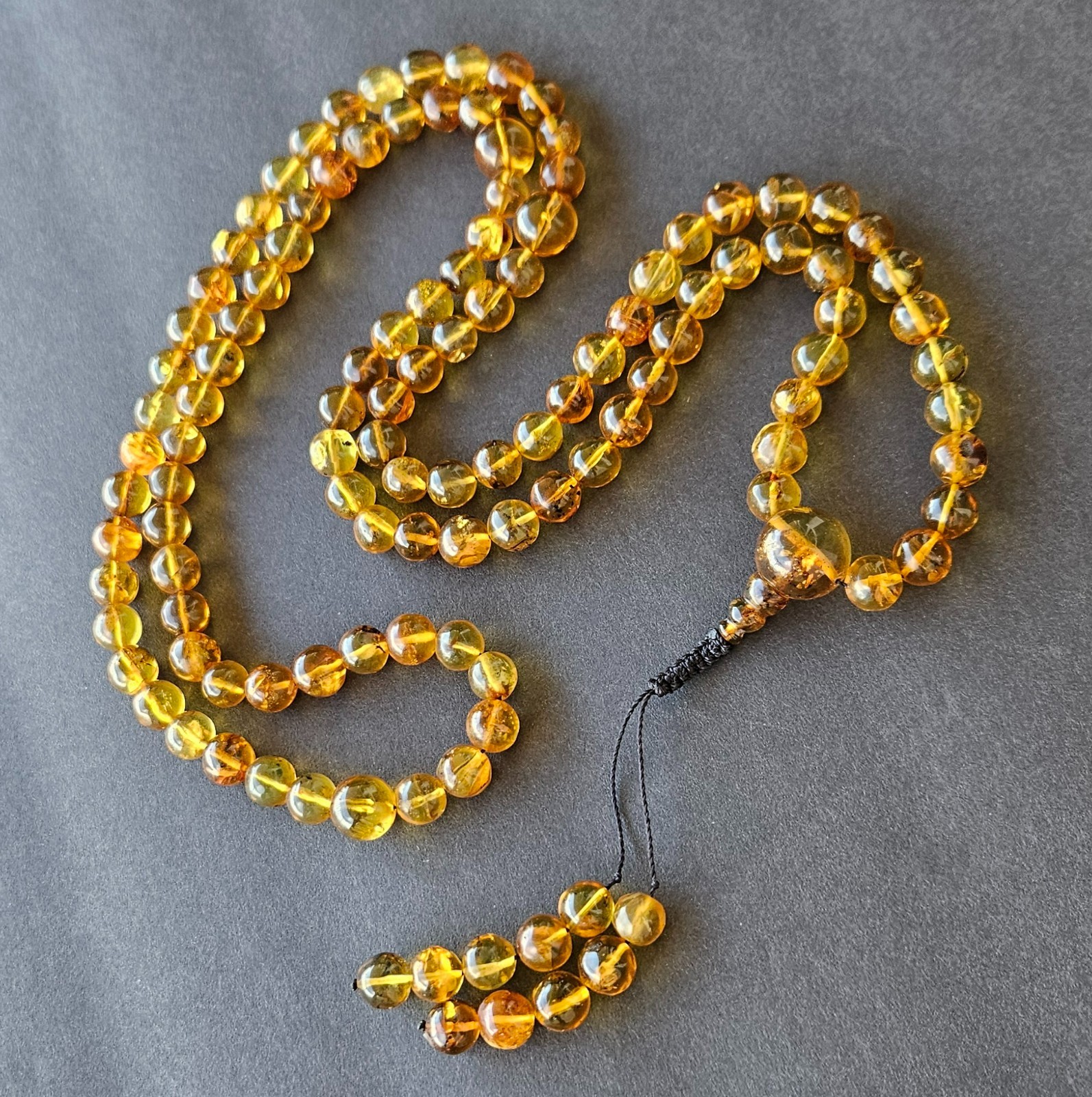 Vintage Natural Baltic Golden Amber Tesbih Misbaha Prayer Beads Necklace 60g