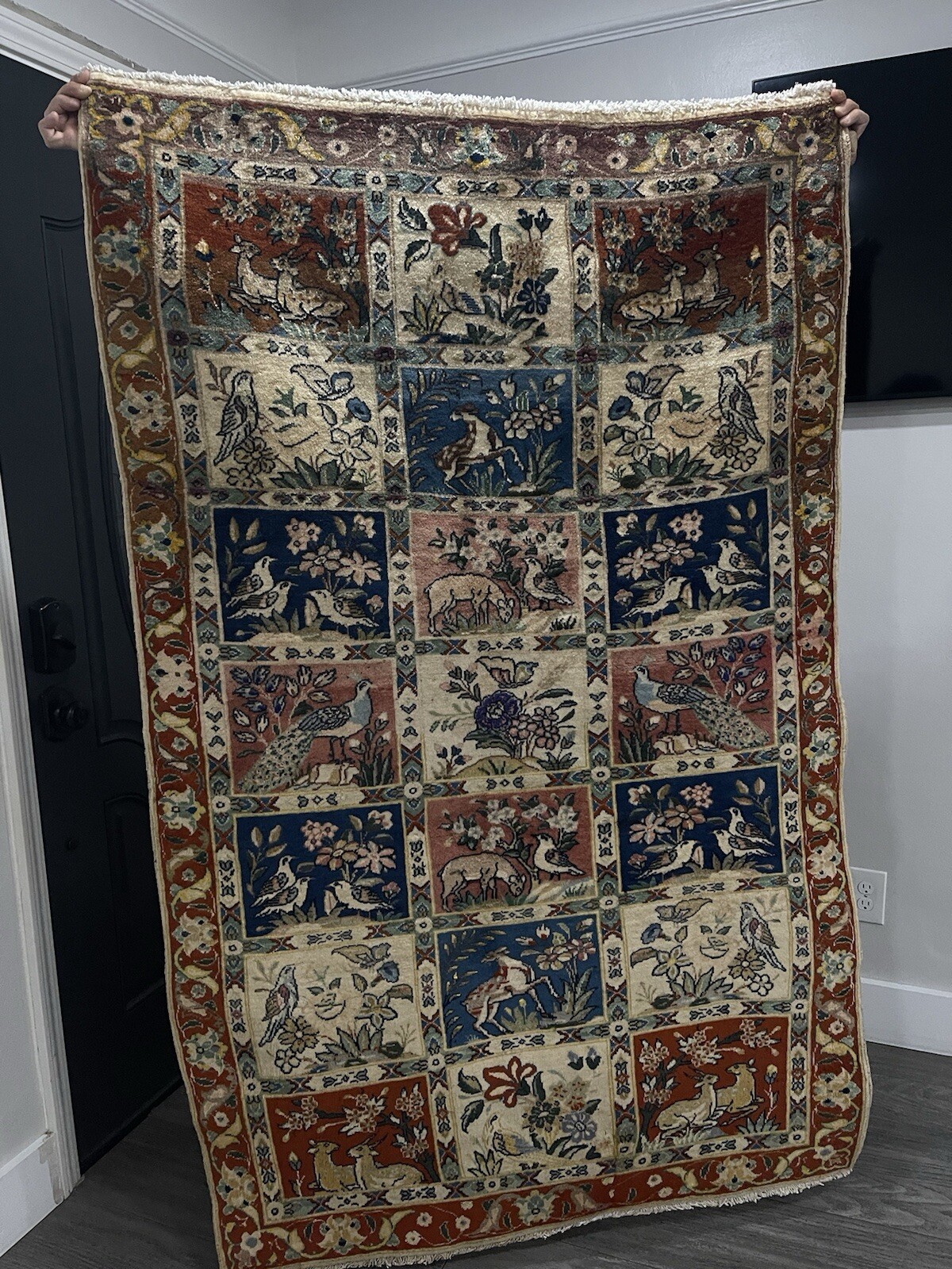 Vintage Rug, Farmhouse Vintage Pictorial Tree Of Life Rug 3.8×5.10 Ft