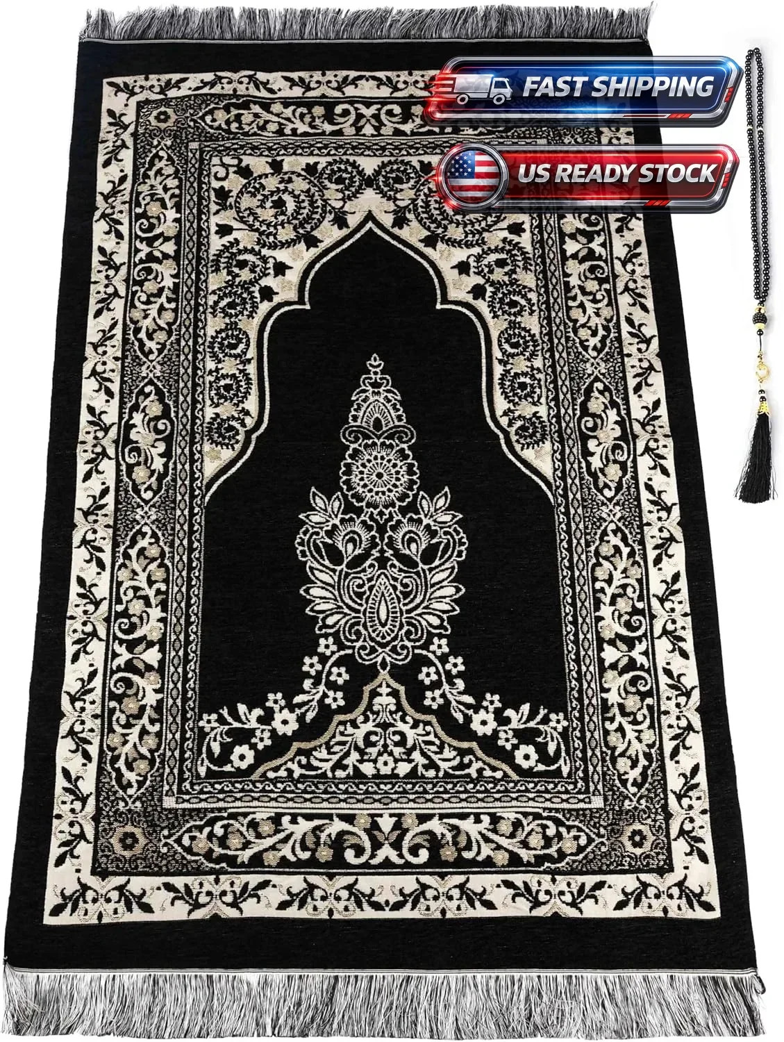 Muslim Prayer Mat Rug with Tasbih | Portable Turkish Islamic Prayer Rug Blue