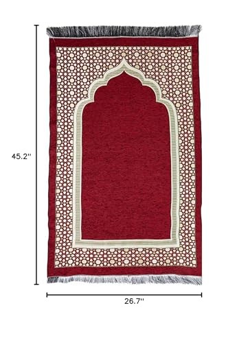 Modefa Turkish Islamic Prayer Mat – Thin Woven Chenille Praying Rug Carpet for