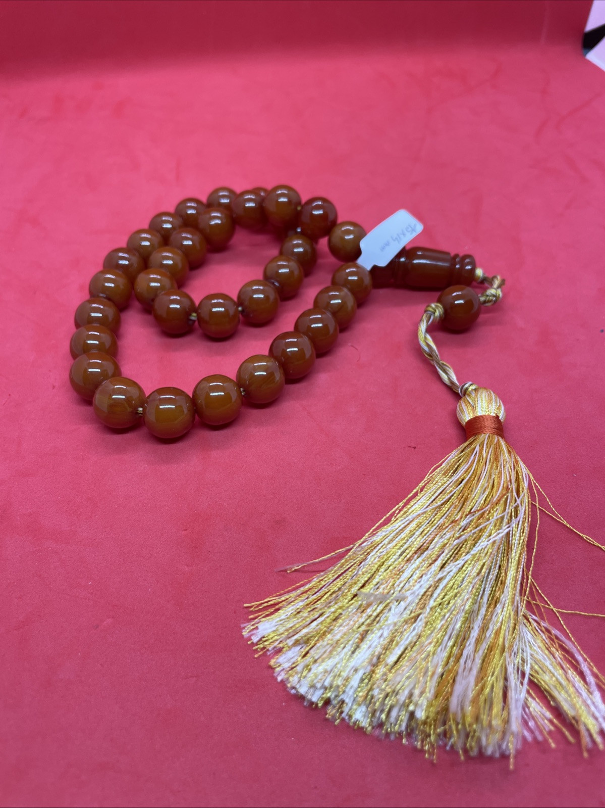 33 Beads Prayer Rosary Tasbah Orange Miskevi Ottoman Style 15x14mm Veined