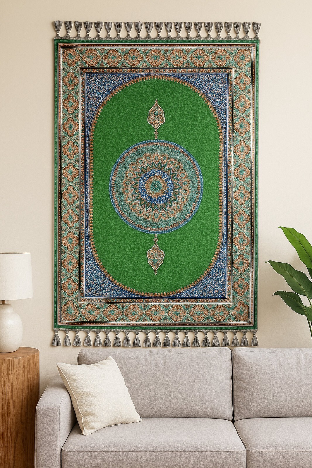 Prayer Rug – Green and Blue Floral Mat – Soft Turkish Muslim Rug for Wall rug