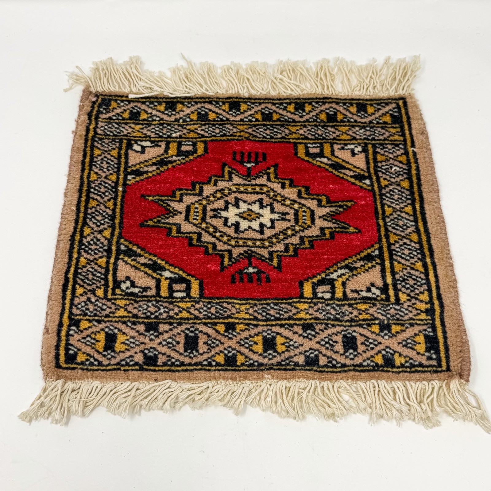 Vintage Miniature Hand Knotted Prayer Rug Oriental Carpet Wool 12×13