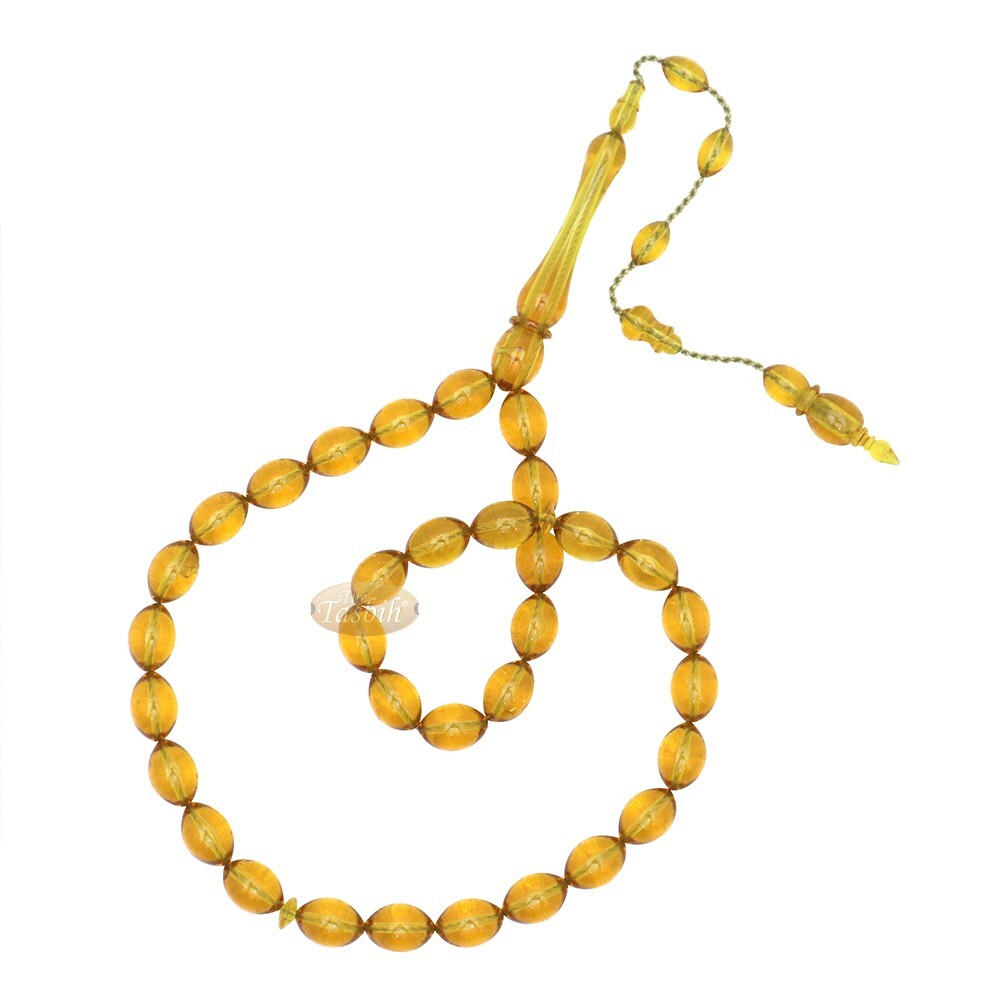 Muslim Tasbih – Small 33-bead 12x9mm Oval Gold Honey Yellow Acrylic Prayer Beads