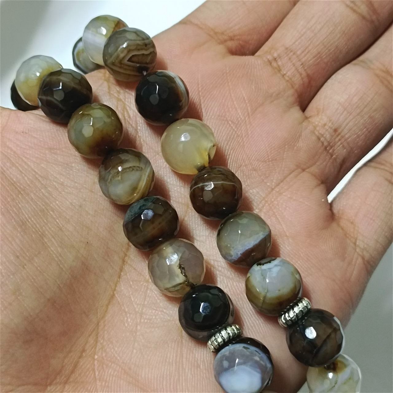 33 Handmade Agate Stone Prayer Beads Tasbih with Silver Crescent Charms Tassel
