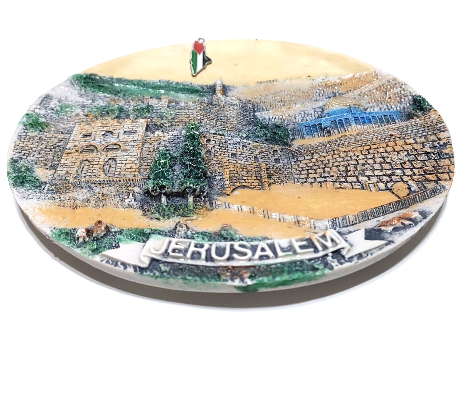 A ceramic masterpiece hanging on the wall, hand-engraved with Jerusalem