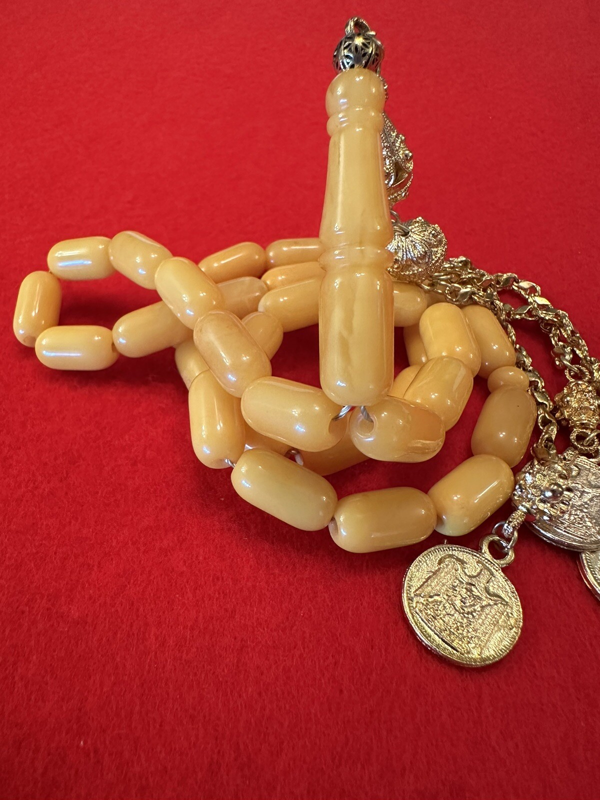 Antique Egg Yolk baltic Amber islamic beads prayer G2U