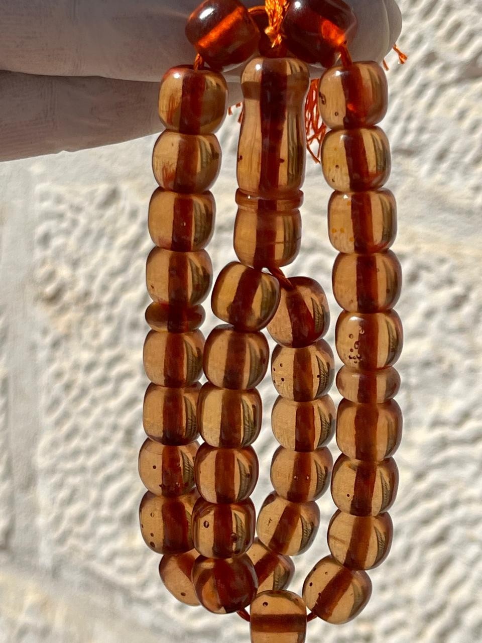 Antique Germany Cherry Amber 33 سبحة مسكي الماني انتيك زعفراني خراطة بيت عنوز