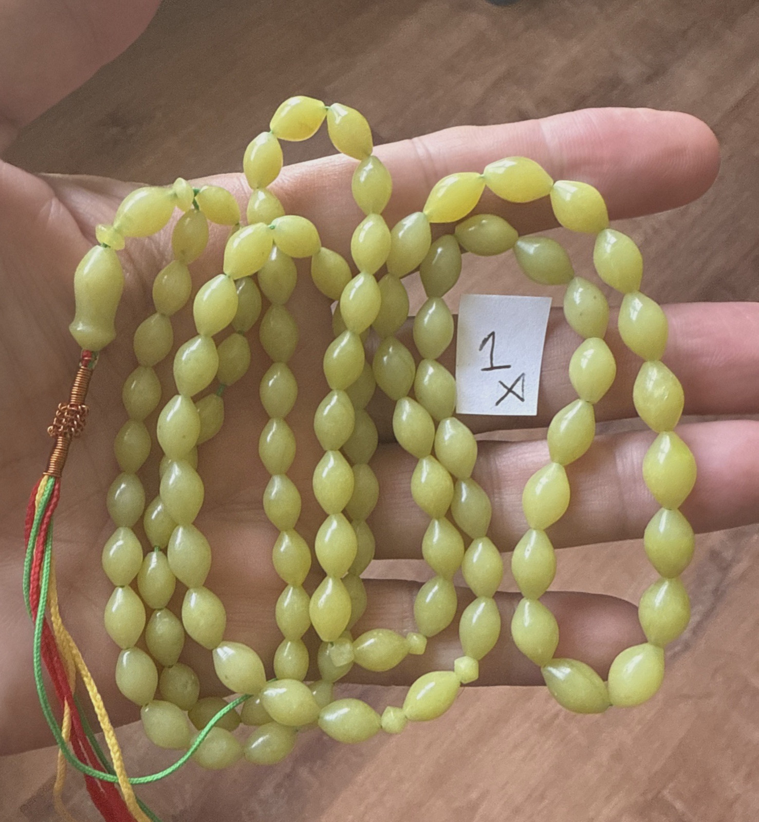 RARE GREENISH 99 BEADS أخضر زيتوني GENUINE SHAH MAGHSOUD 52 cm شاه مقصود تسبيح