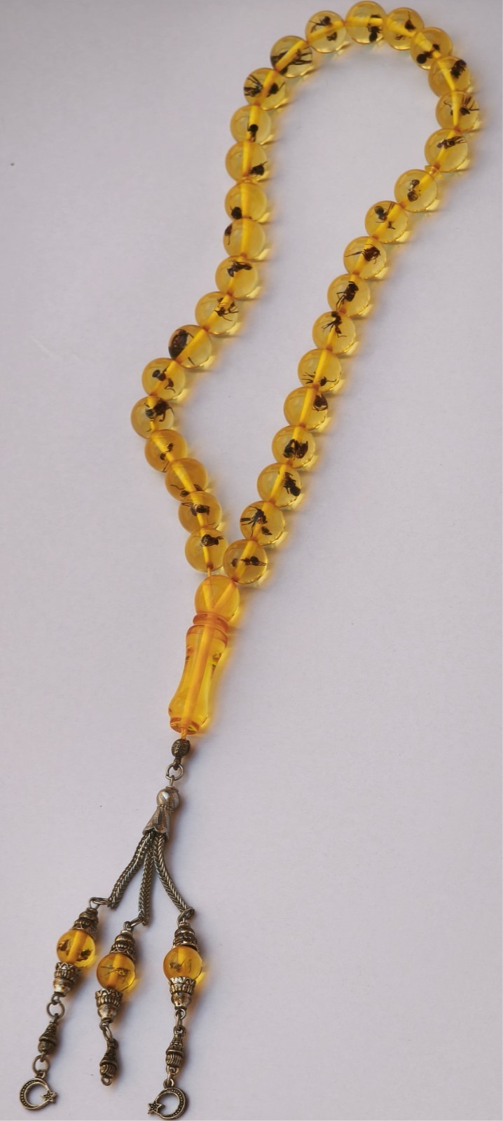 33 Beads Yellow Resin Tasbih Prayer Beads with Real Embedded Insects.
