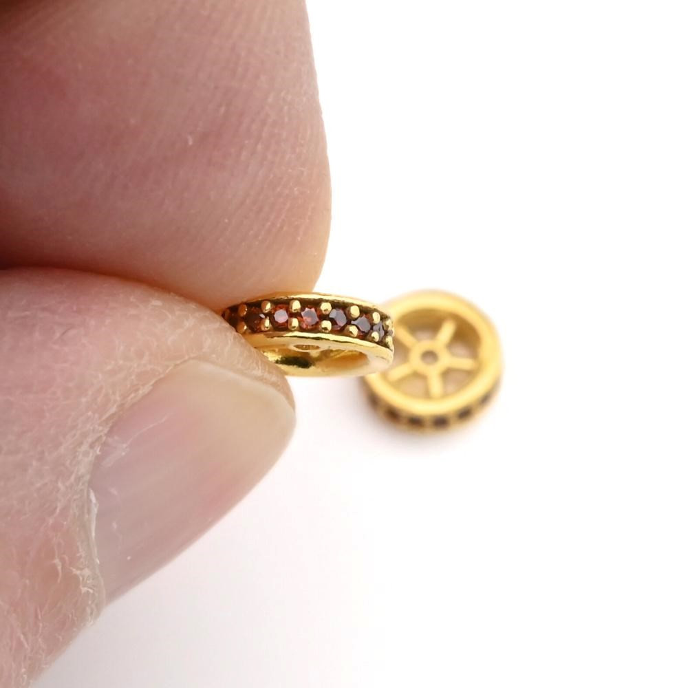 Garnet gemstone inlaid Gold plated Stopper 2 pcs 925 silver for Tasbih 912089