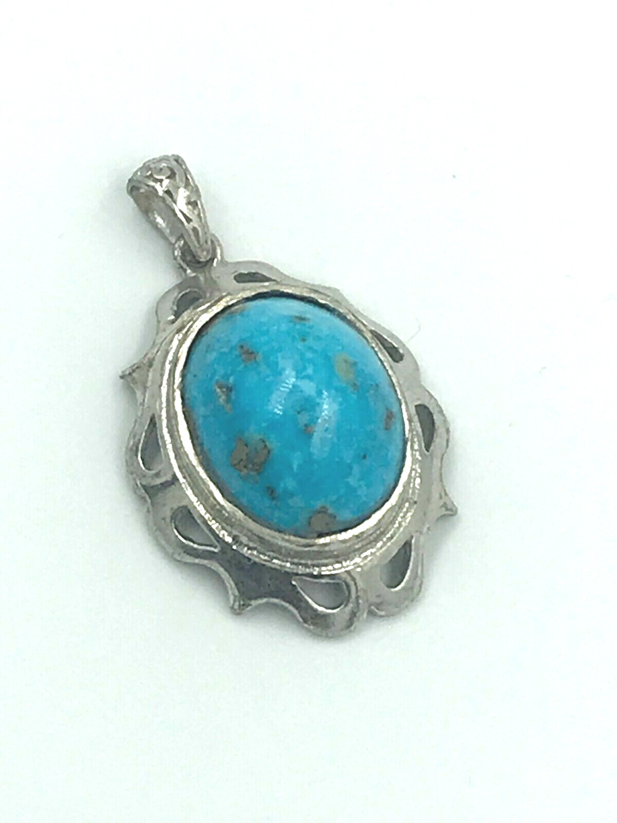 GENUINE LARGE PERSIAN TURQUOISE 925 SILVER FRAME PENDANT الفيروز الفارسي