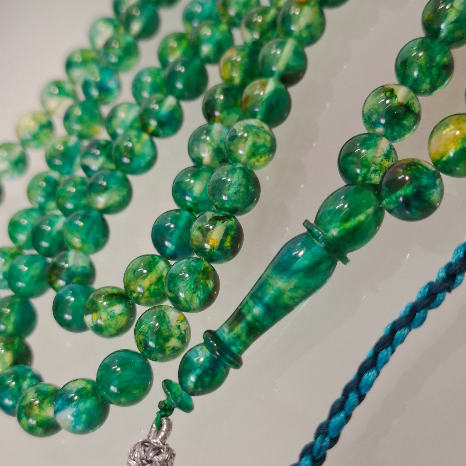Amber Rosary – 99 sphere Beads, 8.7 mm, Green Amber Rosary 38gram Pressed amber