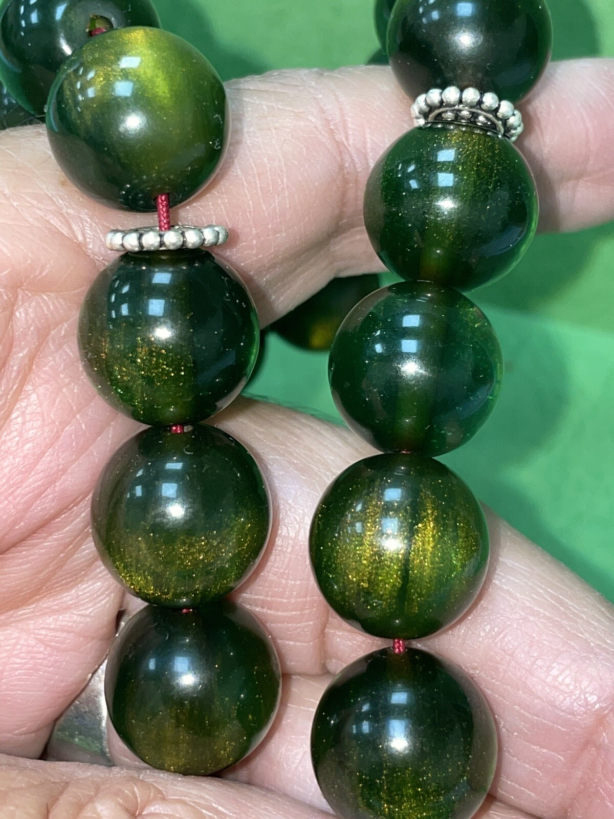 Antique Old Stardust Green Amber bakelite islamic Worry prayer 33 beads 105g R8