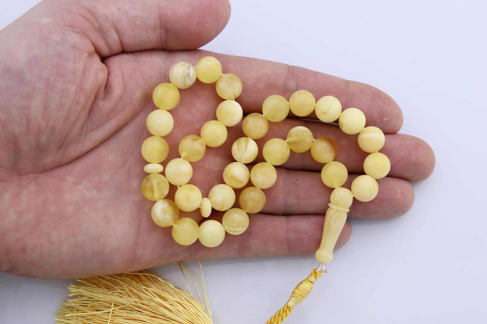 White Islamic 33 Prayer Beads 10mm Genuine BALTIC AMBER TASBIH 24.9g i171011-5