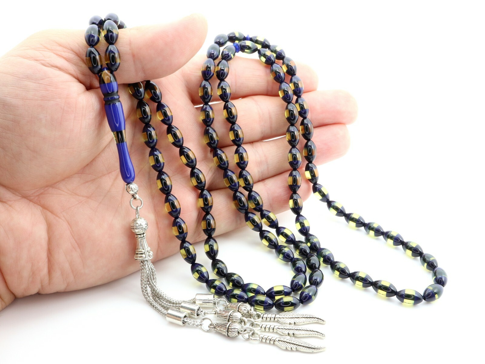 Blue mix color 99 pcs Islamic Prayer Beads Misbaha Rosary Tesbih Galanite 401048