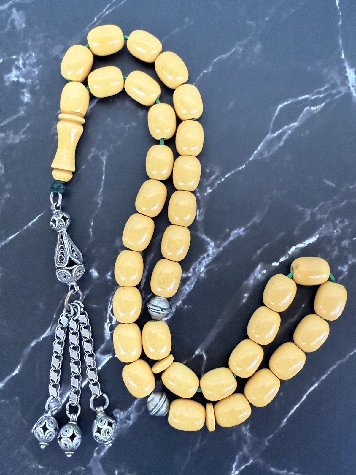 Antique Ottoman Yellow Amber bakelite islamic Worry prayer 33 beads 41 Grams