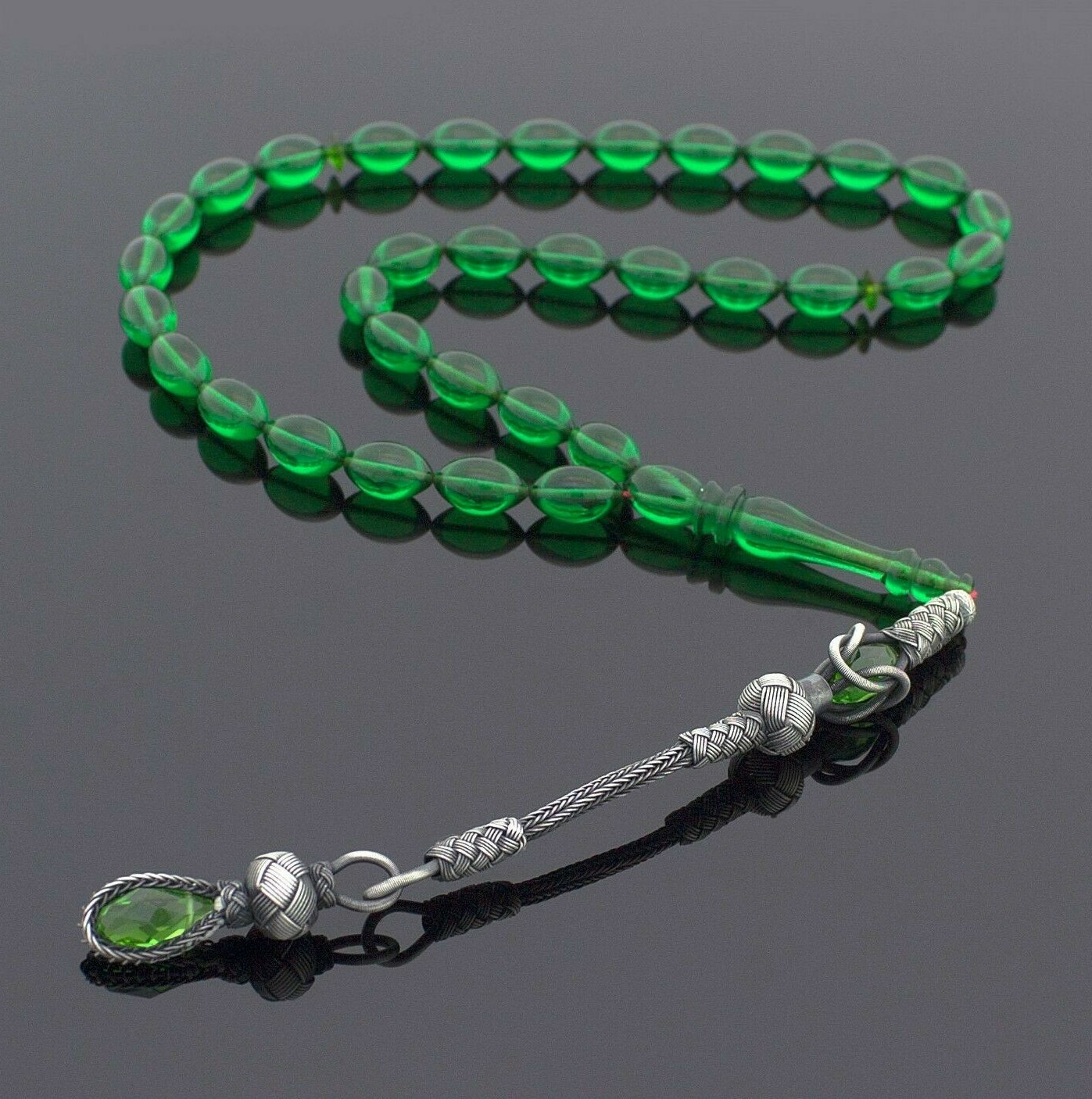 1000 Ct Silver Turkish Kazaz Green Tightening Amber 33 Prayer Beads Tasbeeh