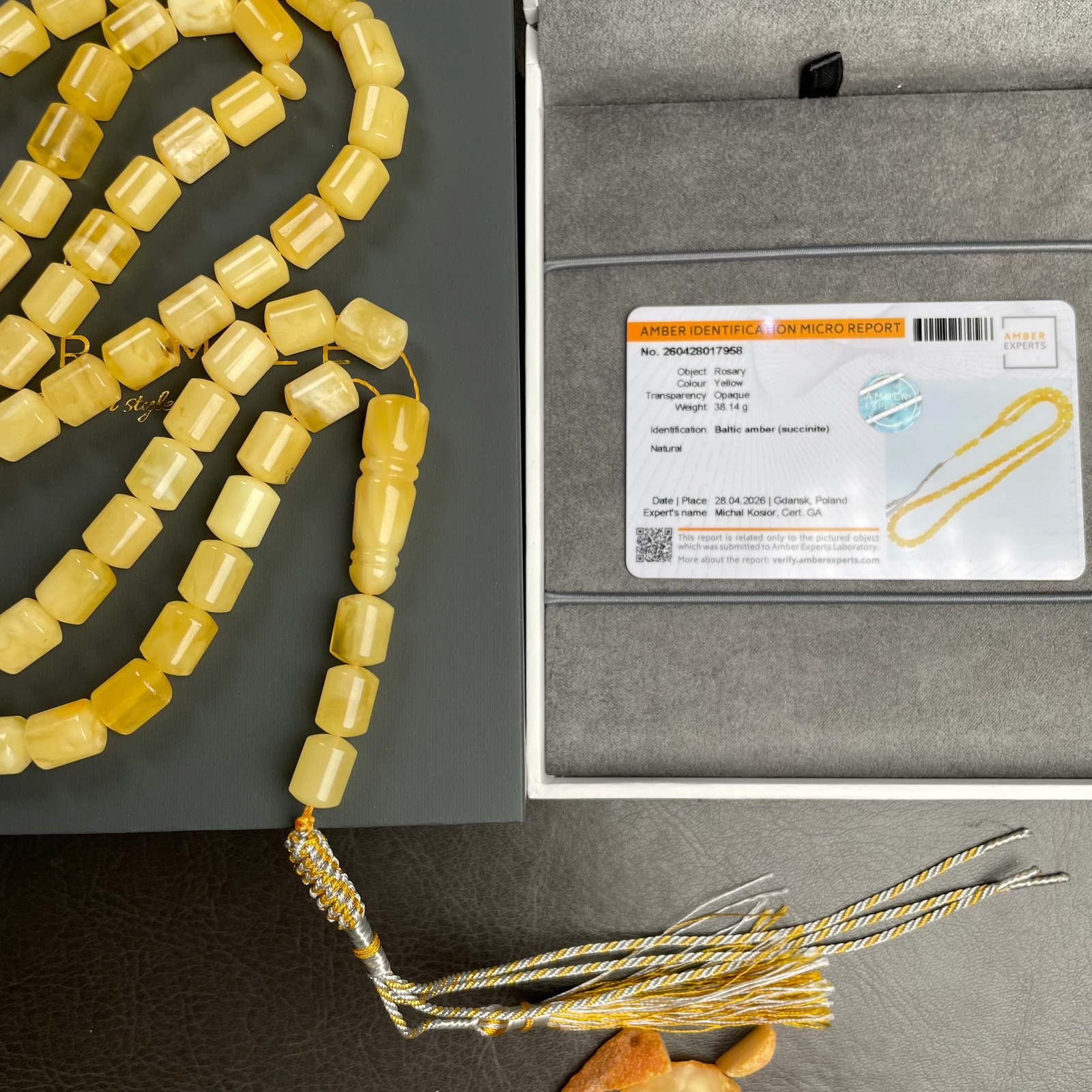 Honey Amber Misbaha Tasbih 66 Beads 8x10mm 38.1g Lab certificate
