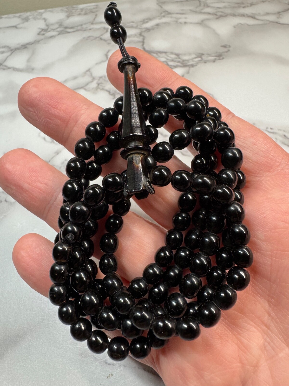 24.5 Grams Antique Islamic Black Coral Yusuri Rosary Beads.