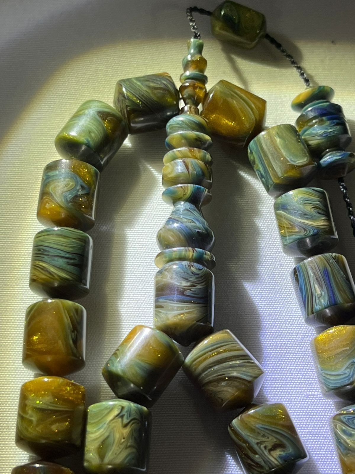Old Ottoman Faturan Rosary 45 فاتوران الماني مساطب خراطة حلبية ملتي كلر نش الذهب