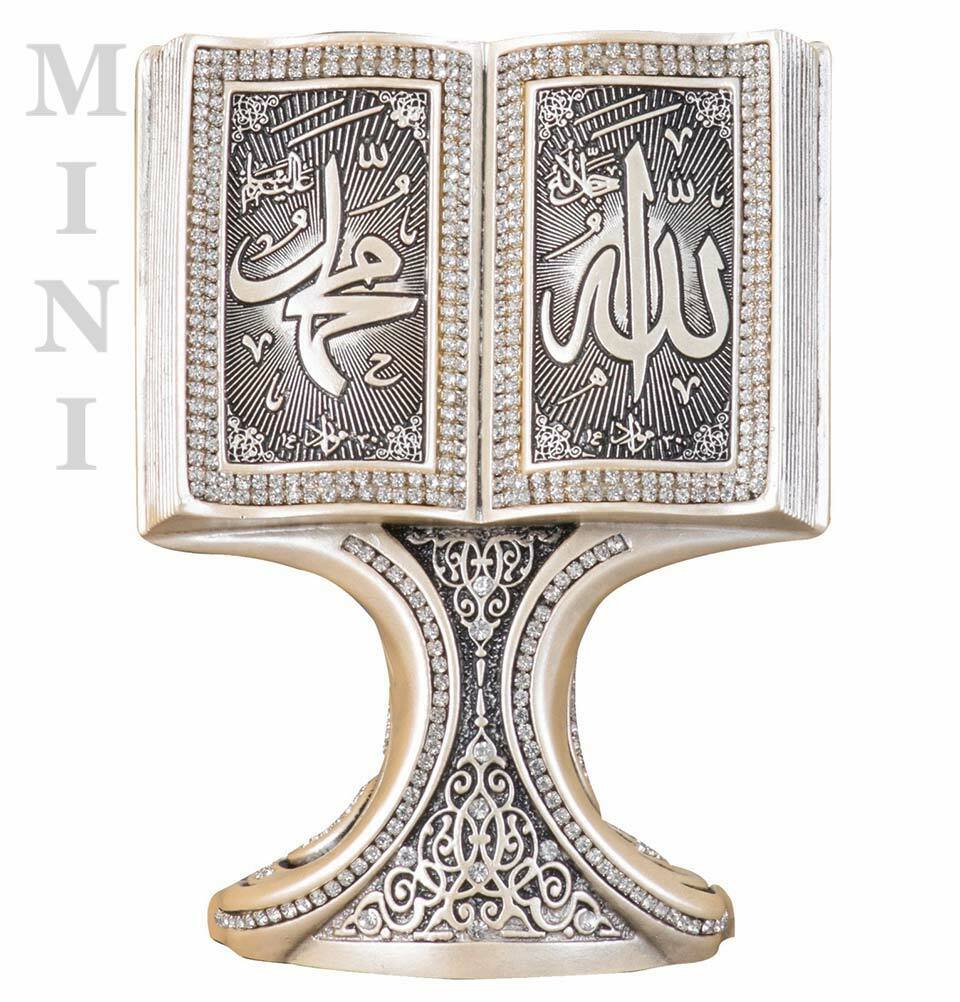 Islamic Table Decor Quran Open Book Allah & Muhammad Mother of Pearl 182-2F Mini