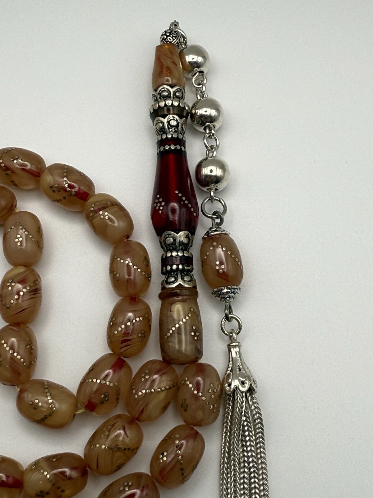 Sandalous Tasbih Inlaid 925 Silver Prayer Beads 33 Rosary مسبحة سندلوس مطعم فضة