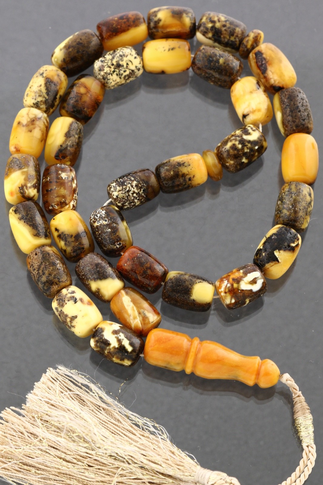 Islamic Egg Yolk Barrel Prayer Beads Genuine BALTIC AMBER TASBIH 45g 260422-3