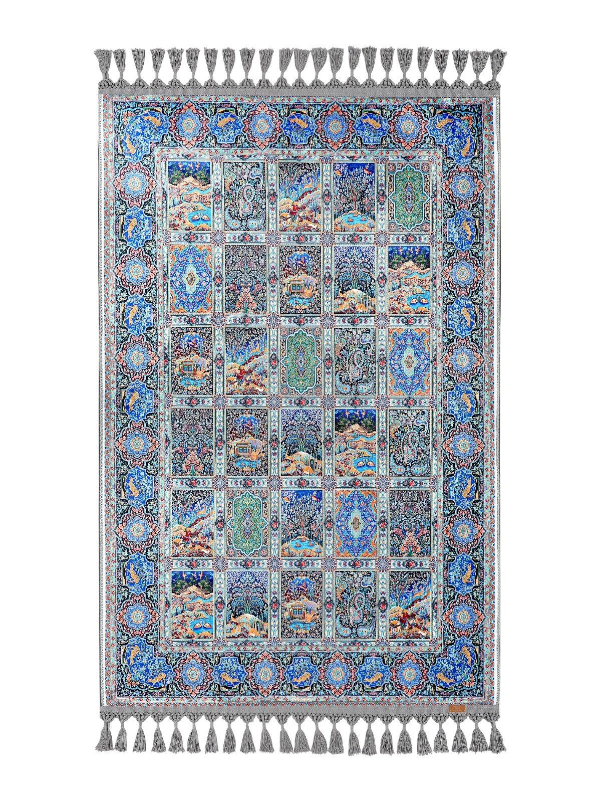 Turkish Prayer Rug Large – Soft Islamic Multicolor Blue Mat, Eid & Ramadan Gift