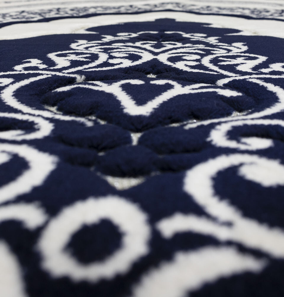 Modefa Turkish Velvet Prayer Rug – Luxury Orthopedic Padded Foam Cushion – Blue