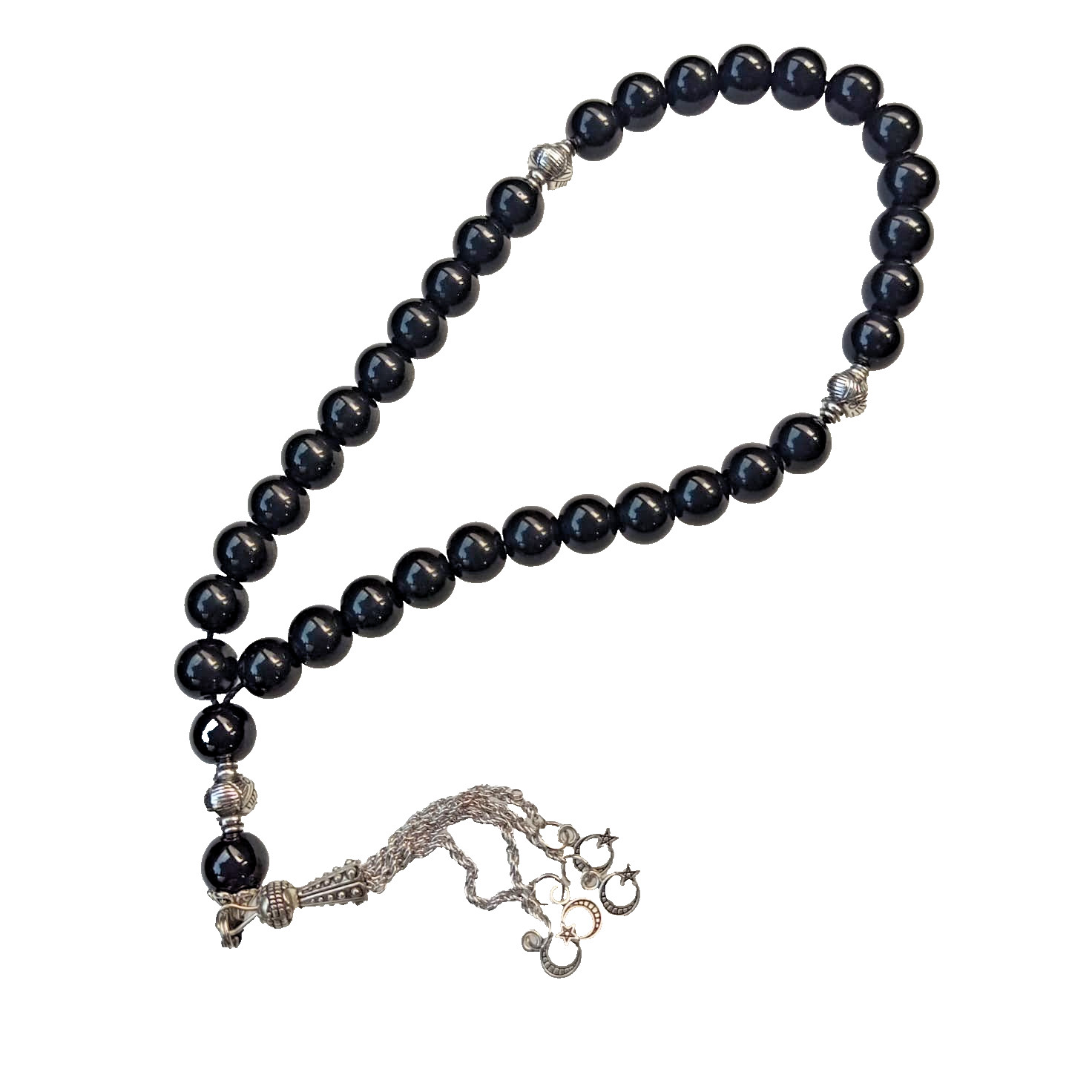 Free Int’l Shipping Islamic Prayer Beads Mesbaha 33 Beads with Silver Tassel
