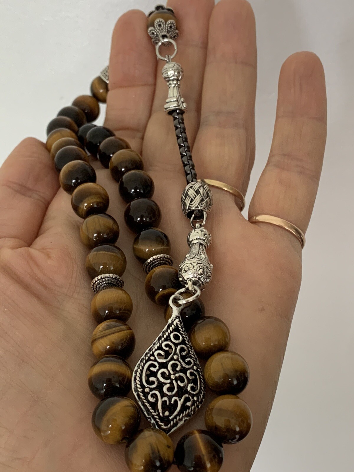 Genuine Tigers Eye Islamic Prayer Tasbih, Misbah Rosary,Tasbeeh, 10mm-33Beads