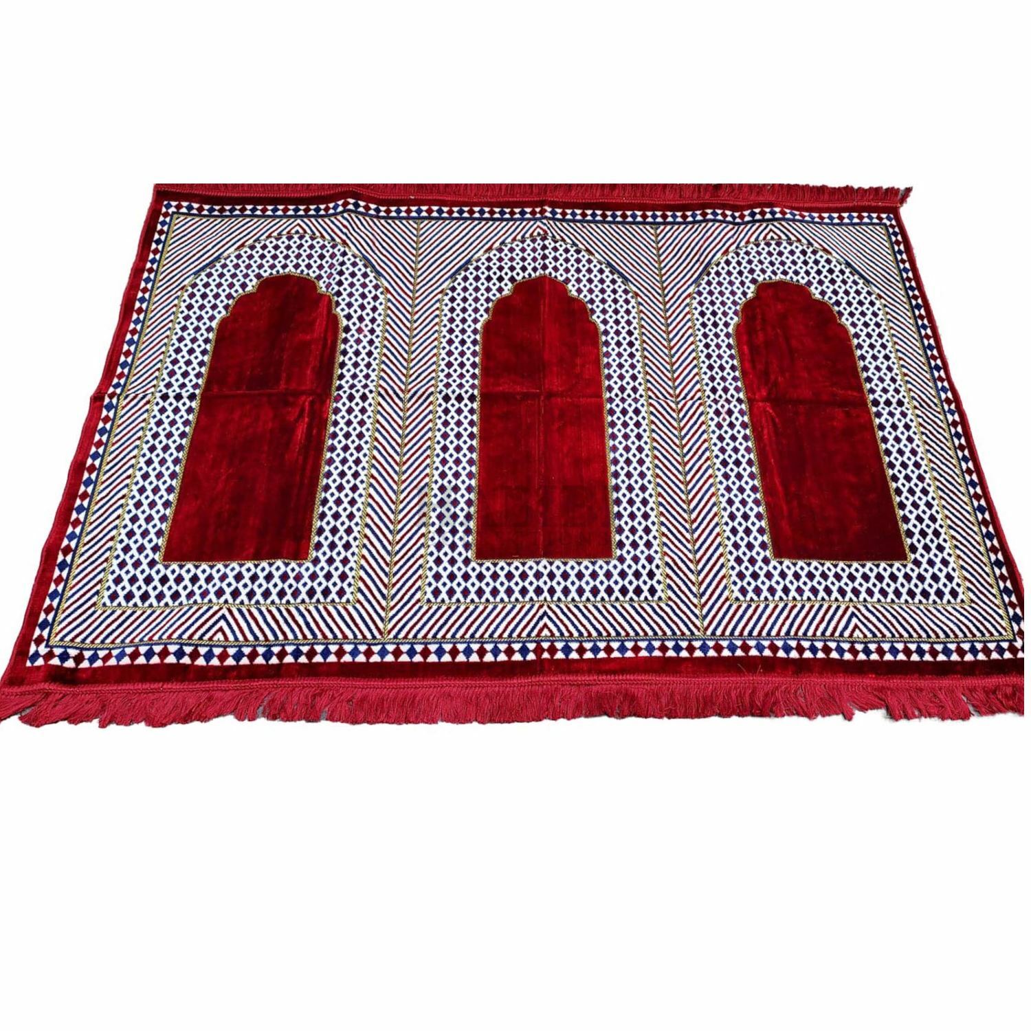 Large Bordeaux Multicolor Islamic Prayer Rug – Gorgeous Janamaaz (3 People