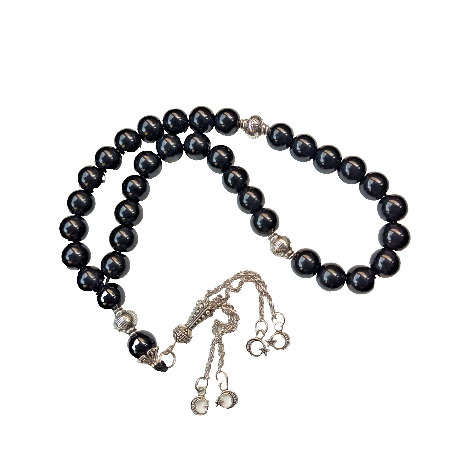Free Int’l Shipping Islamic Prayer Beads Mesbaha 33 Beads with Silver Tassel