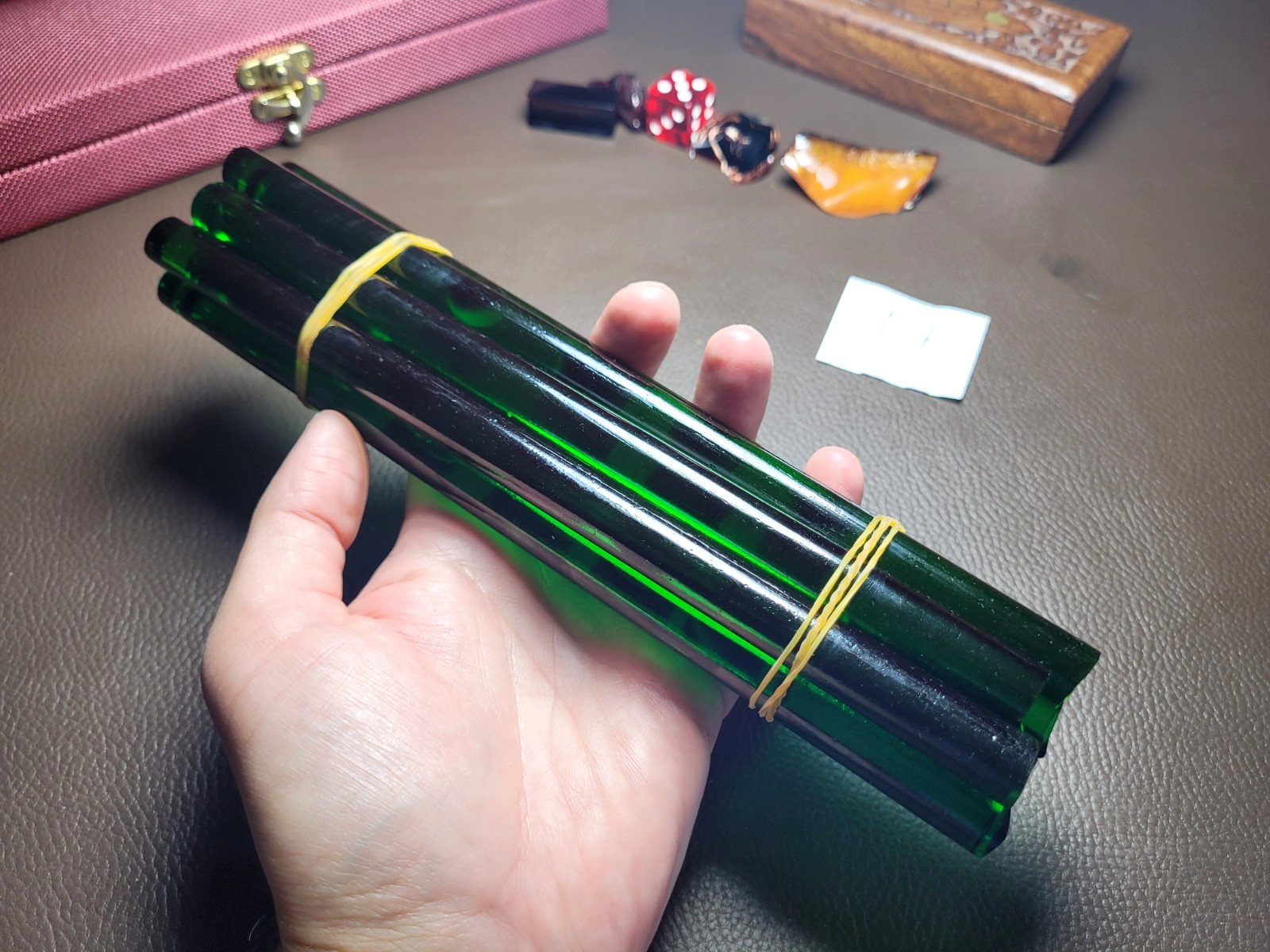 Amber Bakelite Rods faturan making prayer beads, rosary, tasbih – EMERALD COLOR