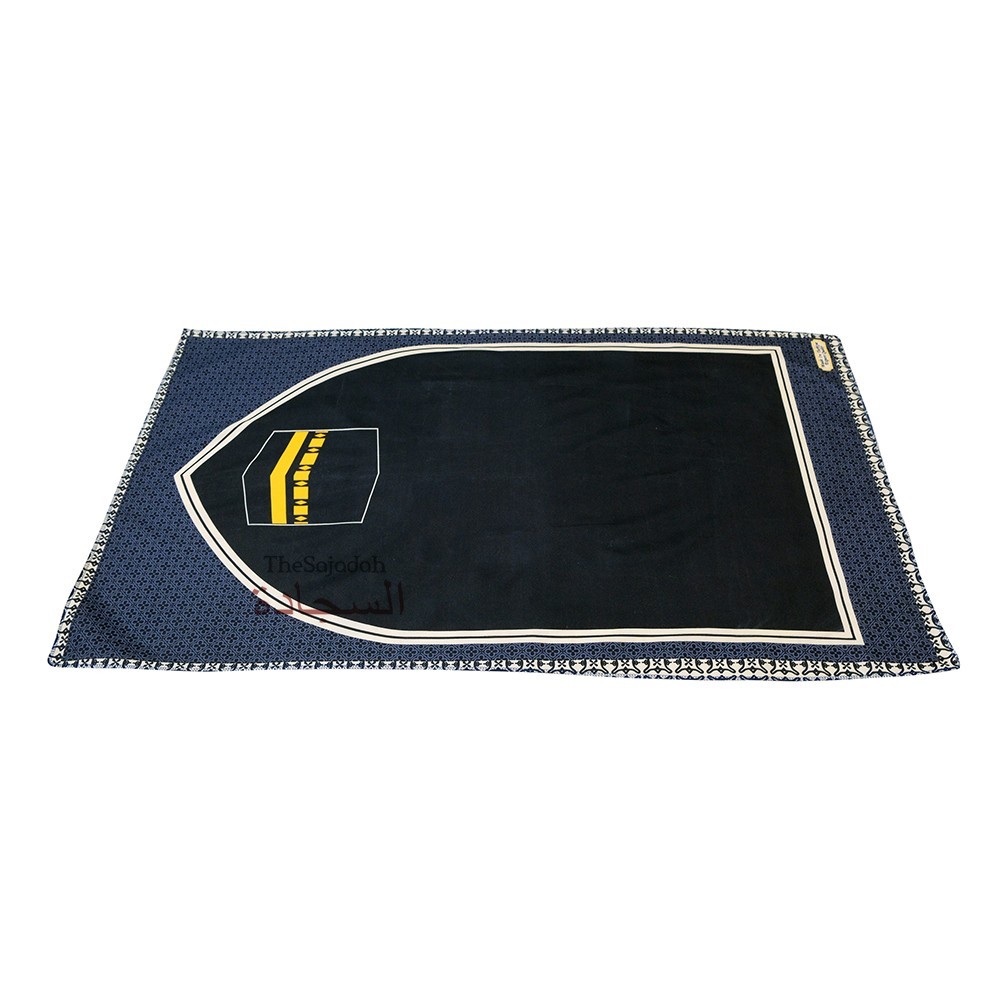Muslim Travel Prayer Rug Thin Black Kabah 24x40in Portable Salah w/ Small Pouch
