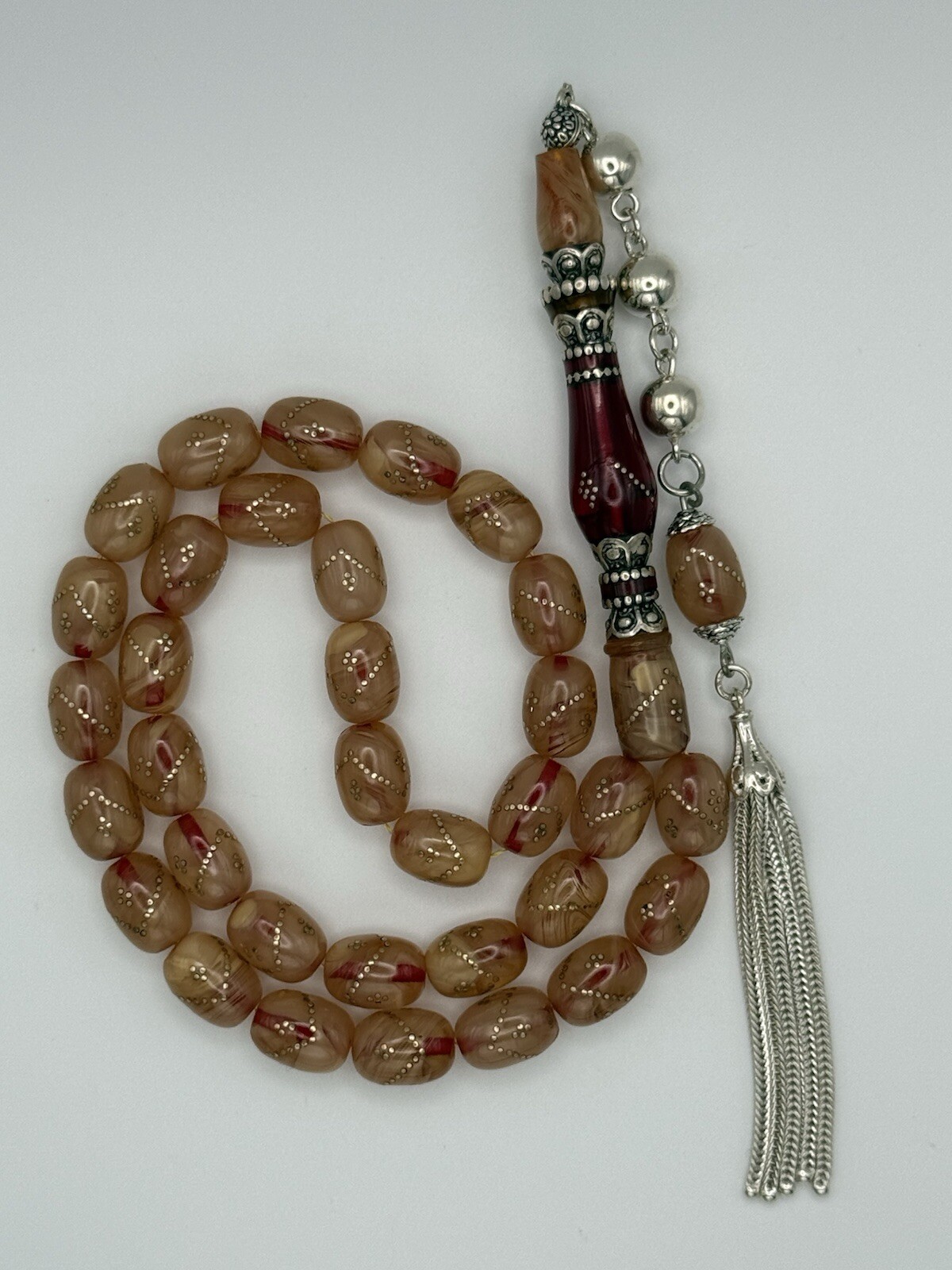 Sandalous Tasbih Inlaid 925 Silver Prayer Beads 33 Rosary مسبحة سندلوس مطعم فضة