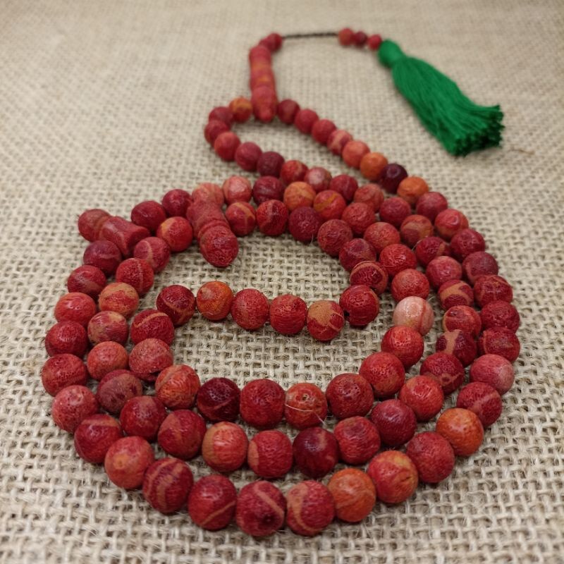 8mm Diameter Red Coral 99 Moslem Tasbeh Prayer Beads Without Resin Coating