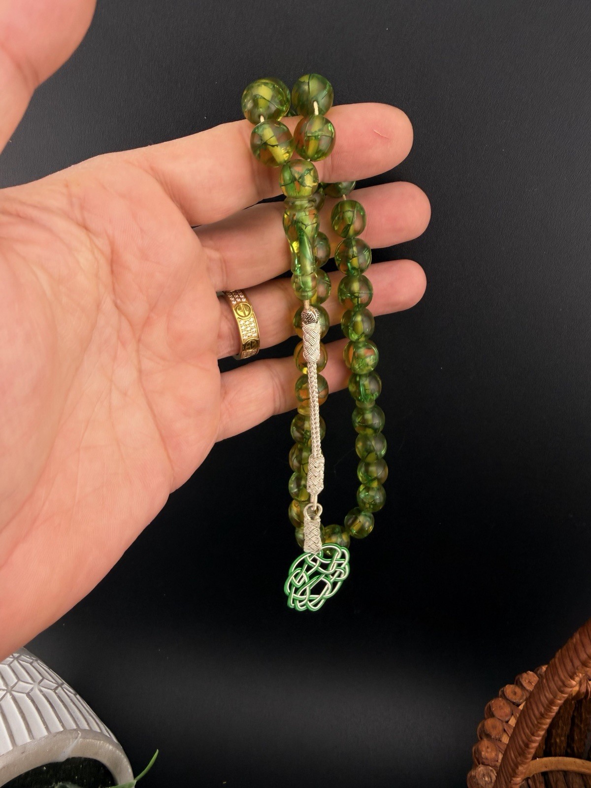 مسباح سبحة قلاليث كلاليث فرنسي انتيك Antique French Glalith 33 Bead Islam Rosary