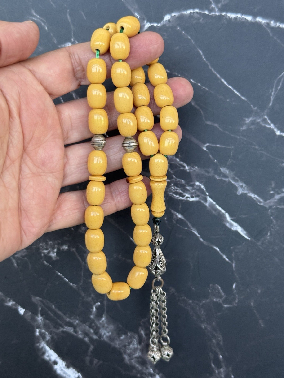 Antique Ottoman Yellow Amber bakelite islamic Worry prayer 33 beads 41 Grams