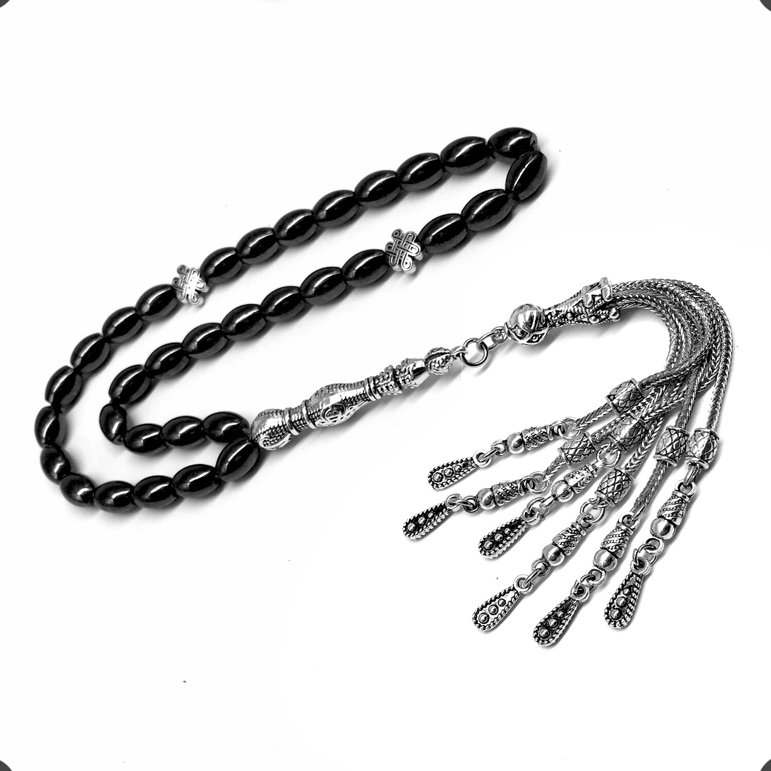 BLACK HEMATİTE Prayer Beads-Tesbih-Tasbih-Misbaha-Rosary+Subha (6X9 mm-33 Beads)