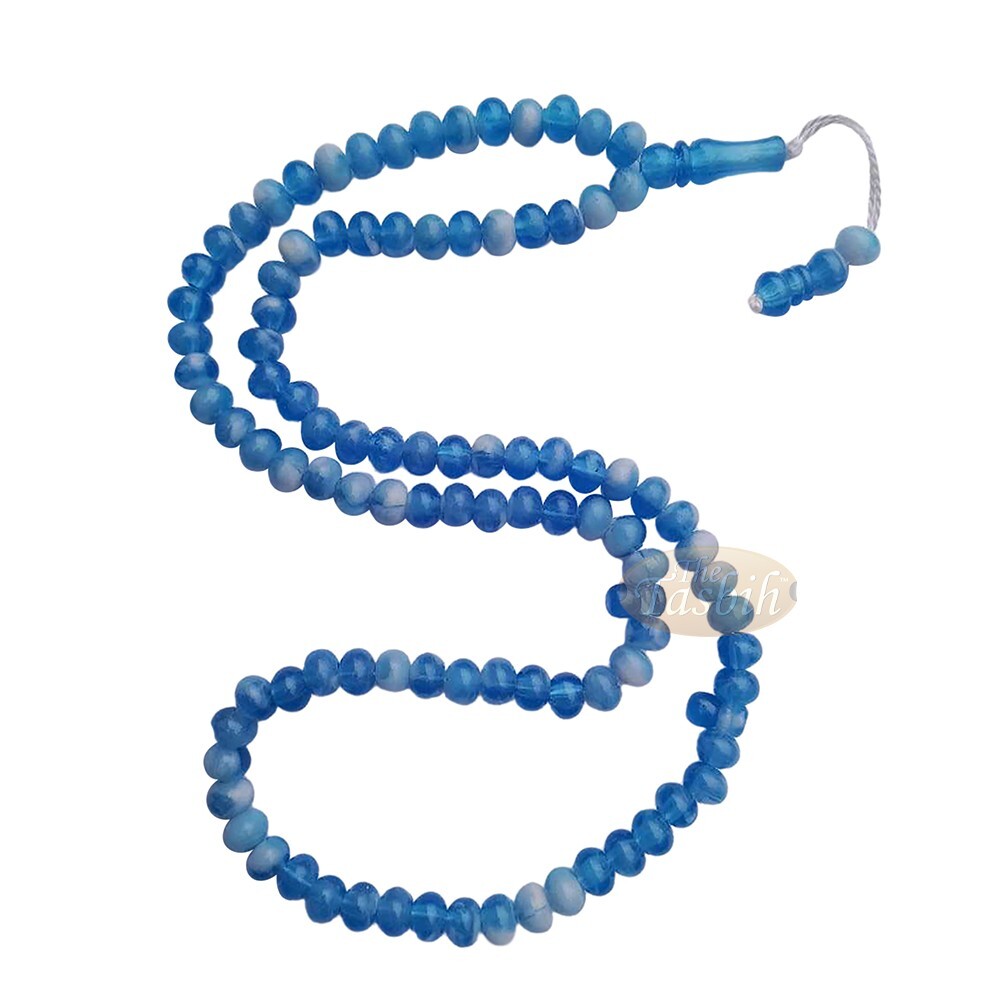 Muslim Marble Blue White 9x8mm Oval Plastic Prayer Beads 99ct Dhikr Tasbih Sibh