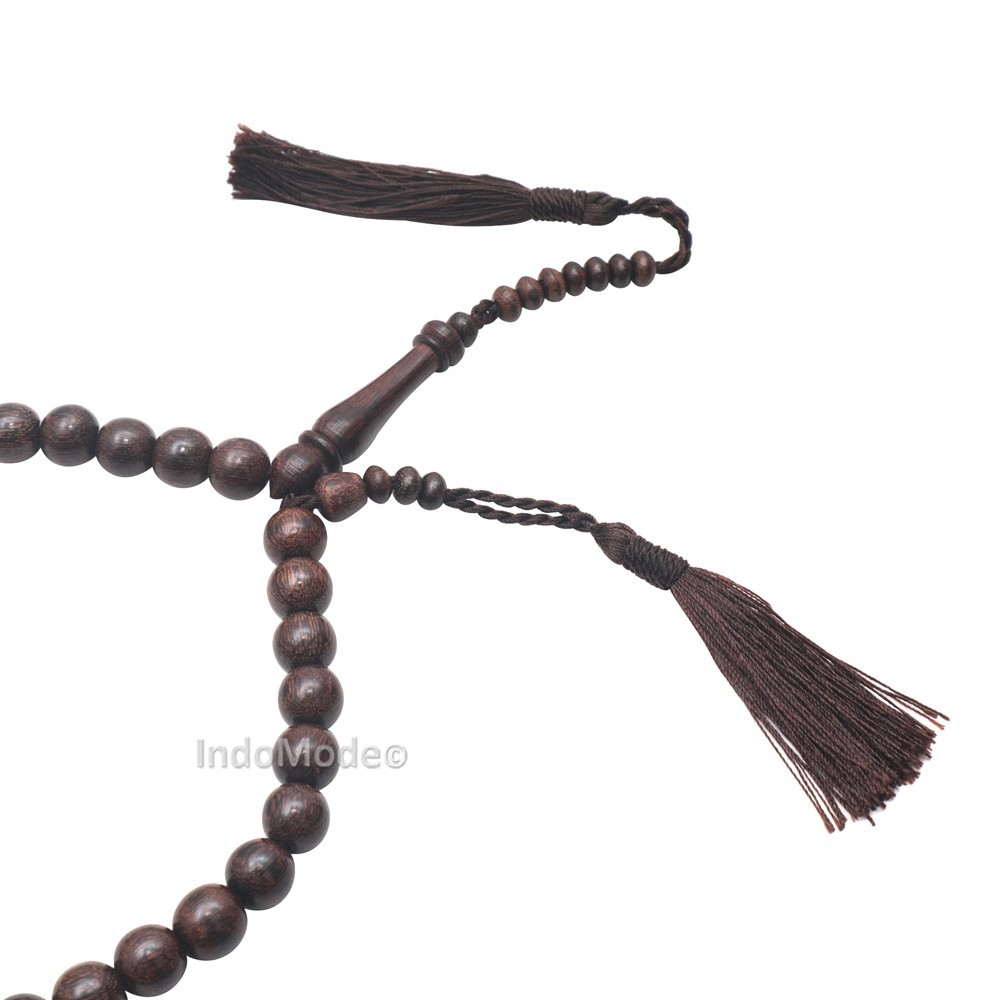 Muslim Tasbih 10mm Prayer Beads Made from Tamarind Wood Brown Decorated Tassles