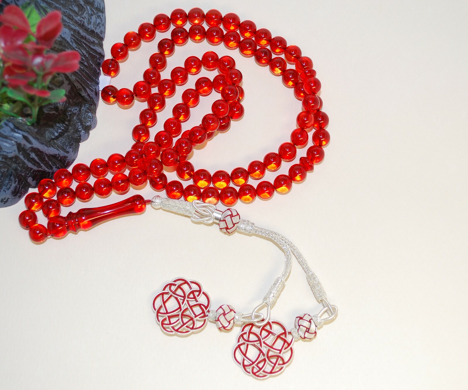 Islam Prayer Beads 99 Round 7 mm Diameter Balls Genuine Ruby Color Caribbean Amb