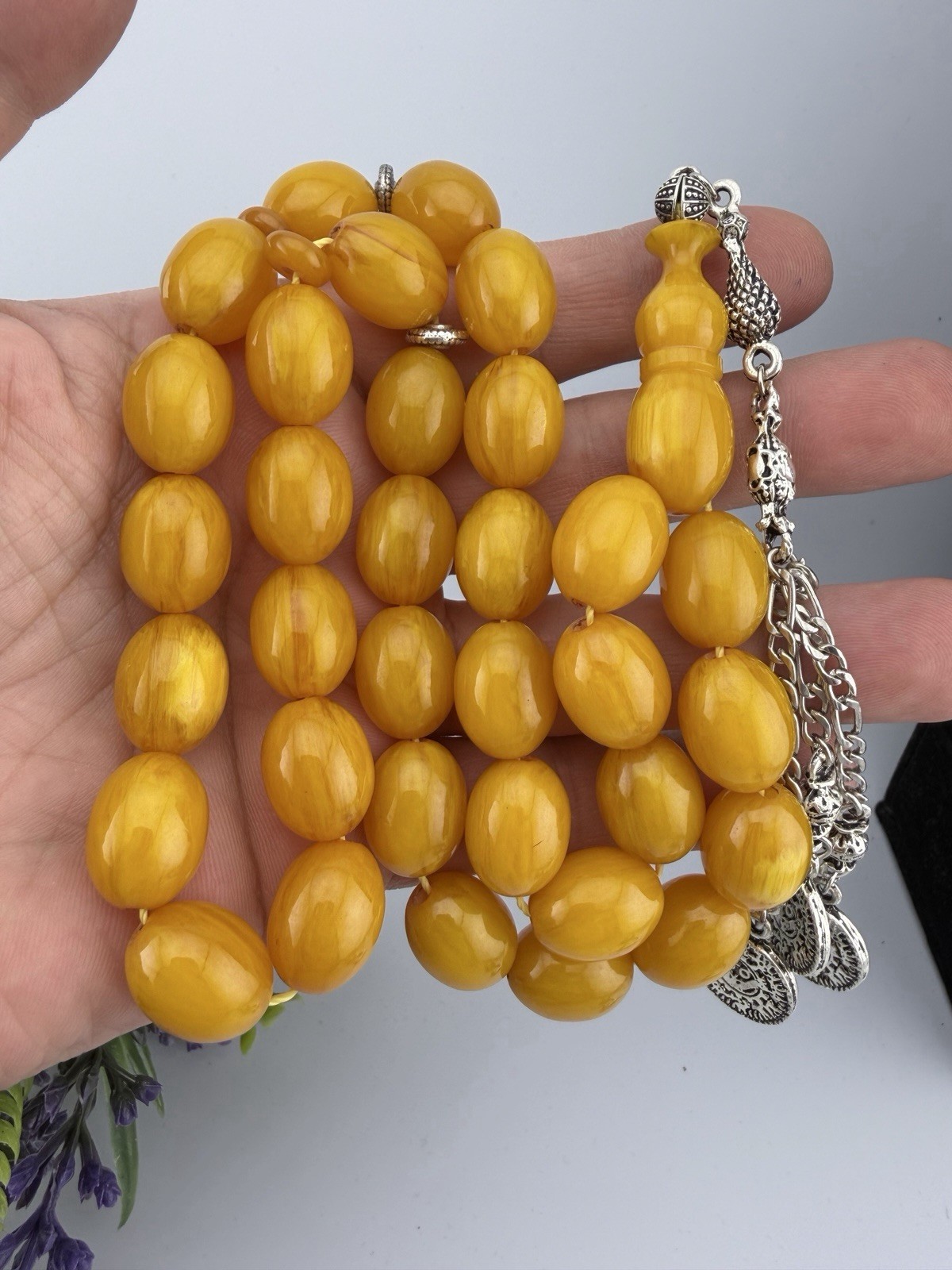 Collectible Misky Amber 33-Bead Islamic Rosary Tasbih Tasbeehمسبحة مسباح مسكي