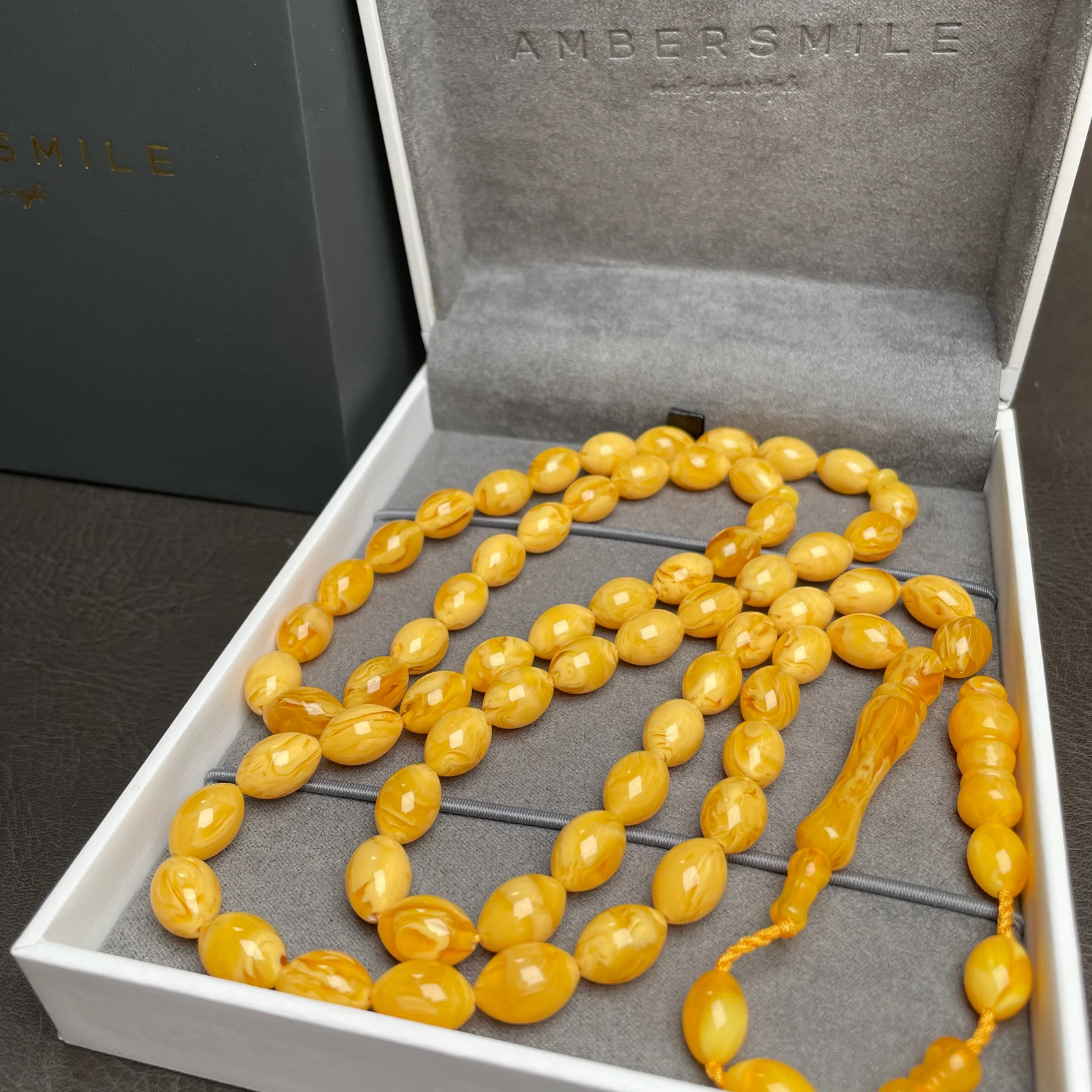 Antiq Pressed Amber Style Misbaha Tasbih 40g | 8x12mm | 66 beads