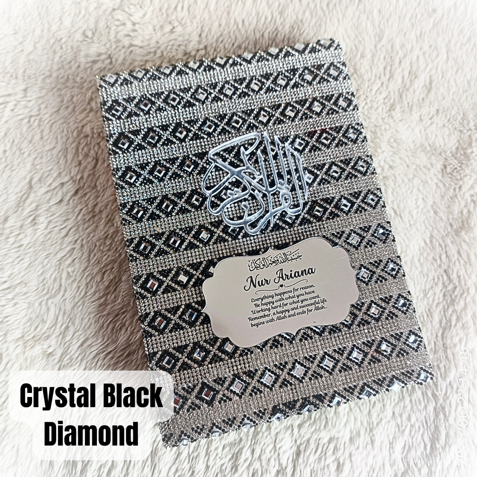 CRYSTAL BLACK DIAMOND NobleQuran With 250PCS Tagging A5 SIZE English FREE NAME