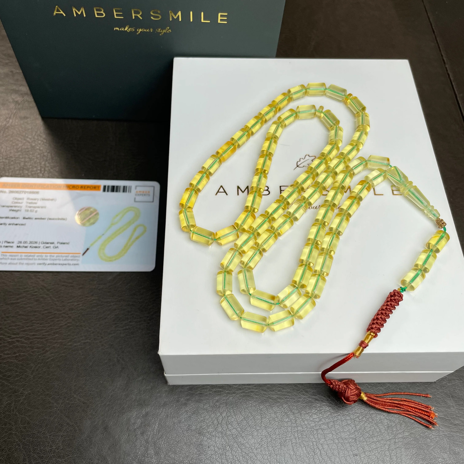 Glass Amber Misbaha Tasbih 66 Beads 6x9mm 19.52g Lab certificate